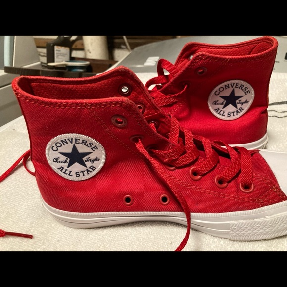 RED CONVERSE CHUCK TAYLOR II HI TOPS